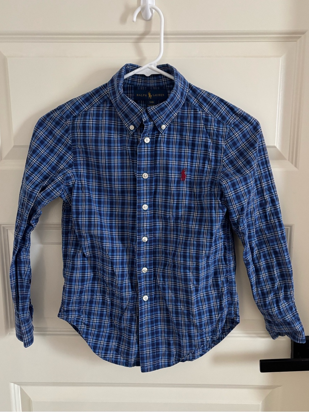 Ralph Lauren Blue Plaid Button-Down Shirt with Red Pony